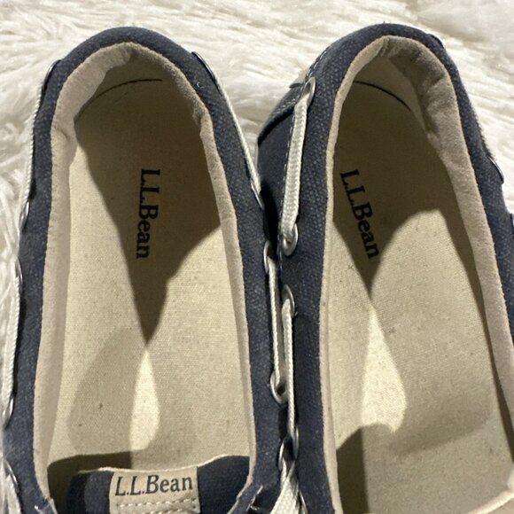 LL Bean womens 7.5 Medium comfort boat shoes blue tie preppy timeless - Picture 2 of 10